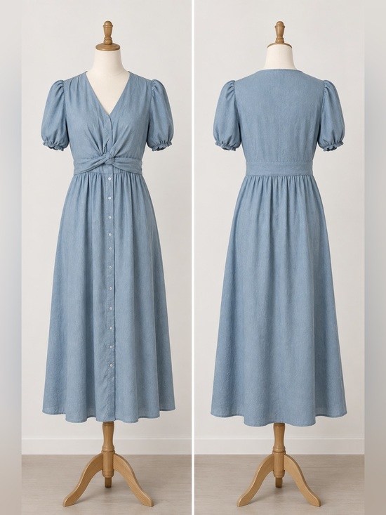 Sam Edelman Dresses & Skirts - Sam Edelman Light Blue Button-Front Midi Dress with Twist Waist